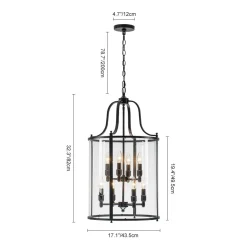 Farmhouse Wide Clear Glass Cylinder Cage Pendant