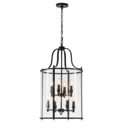 Farmhouse Wide Clear Glass Cylinder Cage Pendant