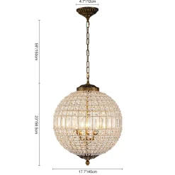French Antique Brass Crystal Globe Chandelier
