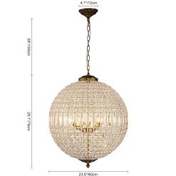 French Antique Brass Crystal Globe Chandelier