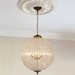 French Antique Brass Crystal Globe Chandelier