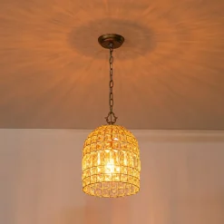 French Antique Brass Crystal Cage Chandelier