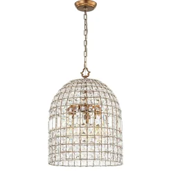 French Antique Brass Crystal Cage Chandelier