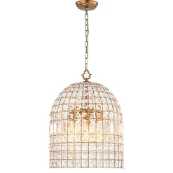 French Antique Brass Crystal Cage Chandelier