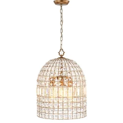 French Antique Brass Crystal Cage Chandelier