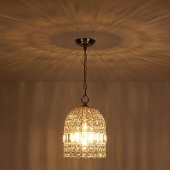 French Antique Brass Crystal Cage Chandelier