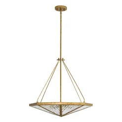 French Antique Gold Geometric Water Glass Cage Chandelier