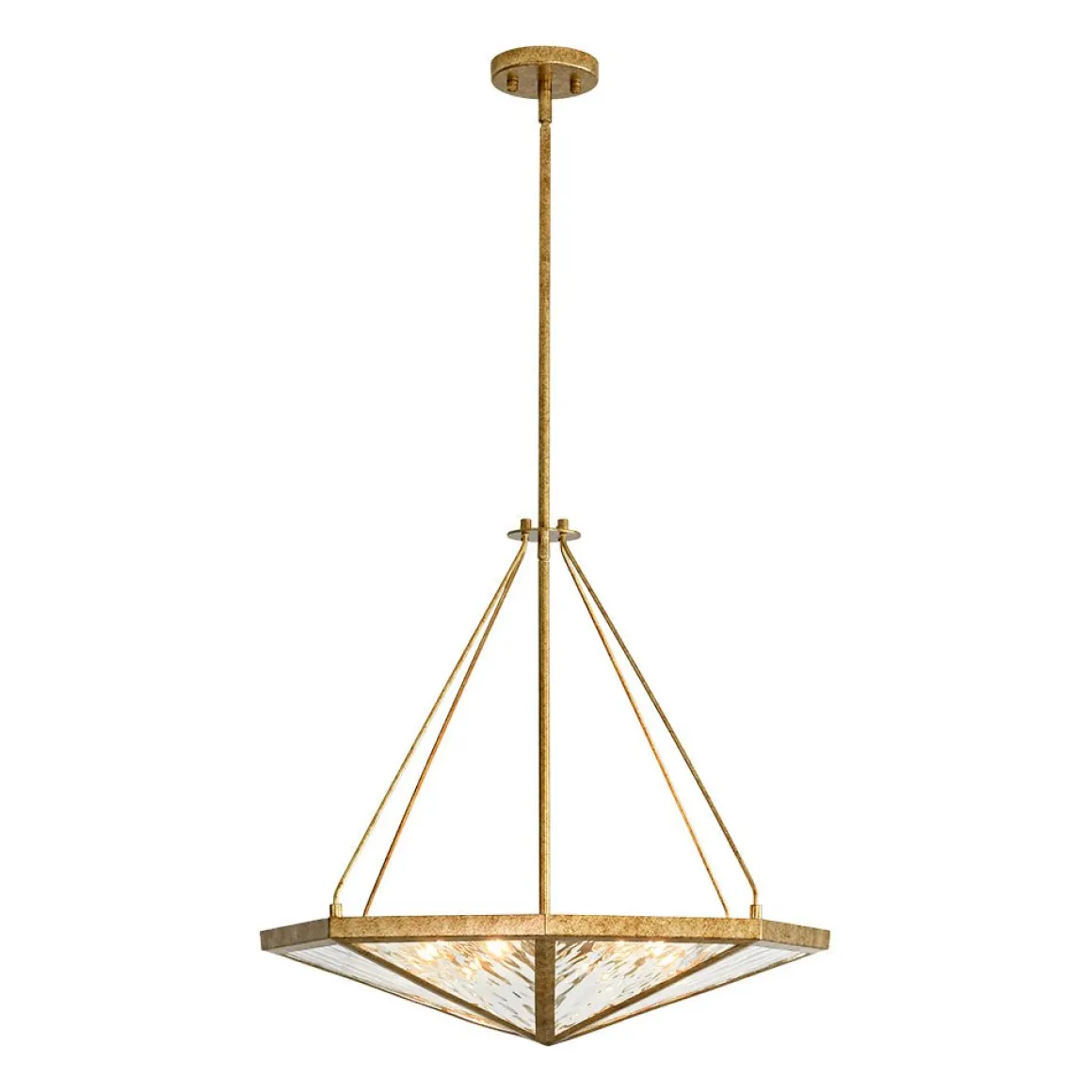 French Antique Gold Geometric Water Glass Cage Chandelier