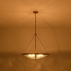 French Antique Gold Geometric Water Glass Cage Chandelier
