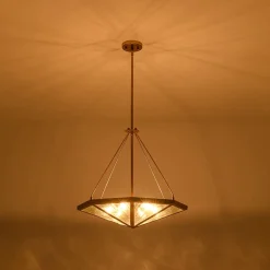 French Antique Gold Geometric Water Glass Cage Chandelier