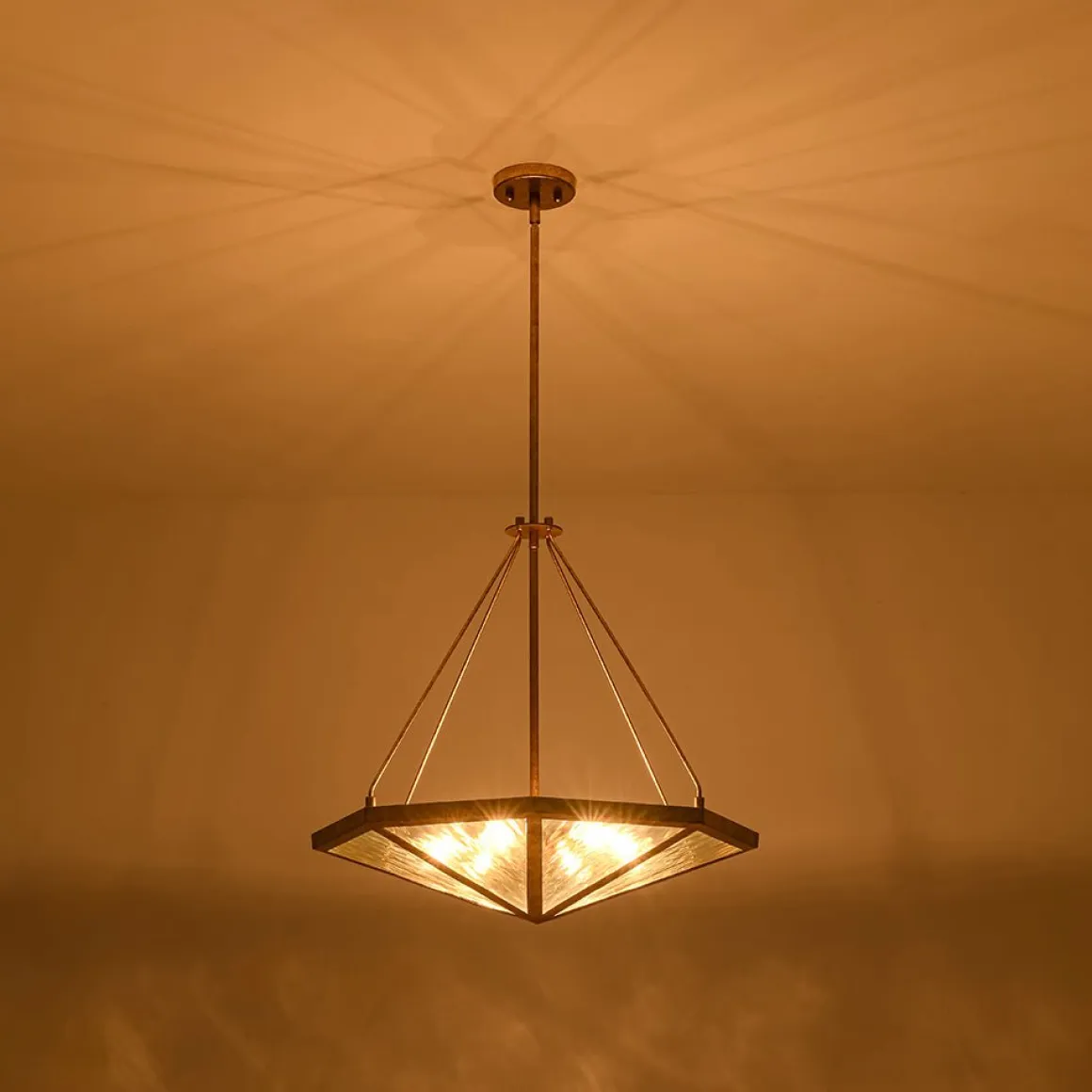 French Antique Gold Geometric Water Glass Cage Chandelier