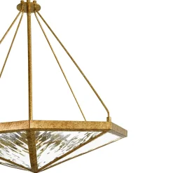 French Antique Gold Geometric Water Glass Cage Chandelier