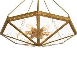 French Antique Gold Geometric Water Glass Cage Chandelier