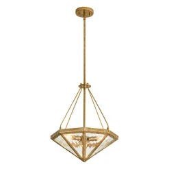 French Antique Gold Geometric Water Glass Cage Chandelier