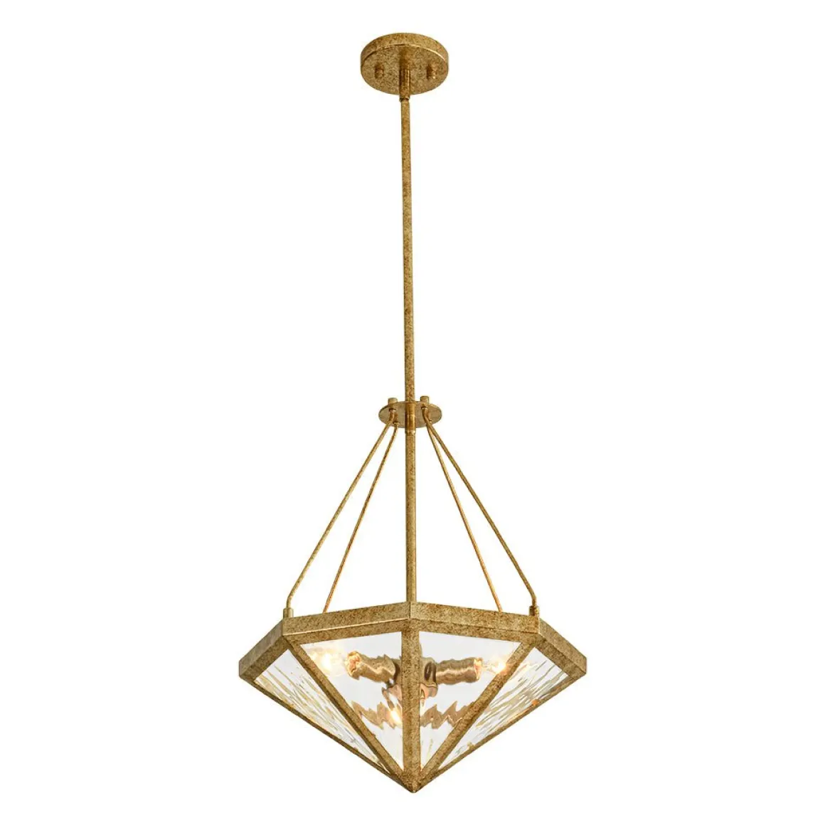 French Antique Gold Geometric Water Glass Cage Chandelier