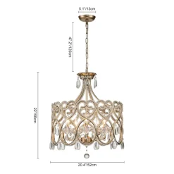 French Antique 5-Light Crystal Accents Drum Chandelier