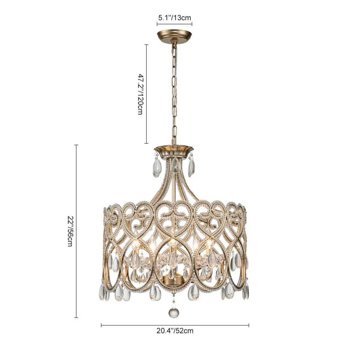 French Antique 5-Light Crystal Accents Drum Chandelier