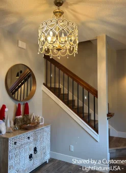 French Antique 5-Light Crystal Accents Drum Chandelier