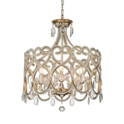 French Antique 5-Light Crystal Accents Drum Chandelier