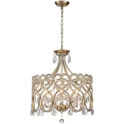 French Antique 5-Light Crystal Accents Drum Chandelier