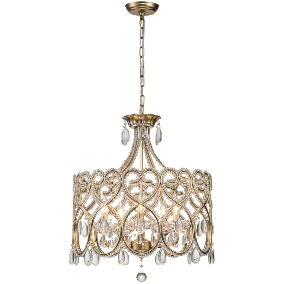 French Antique 5-Light Crystal Accents Drum Chandelier