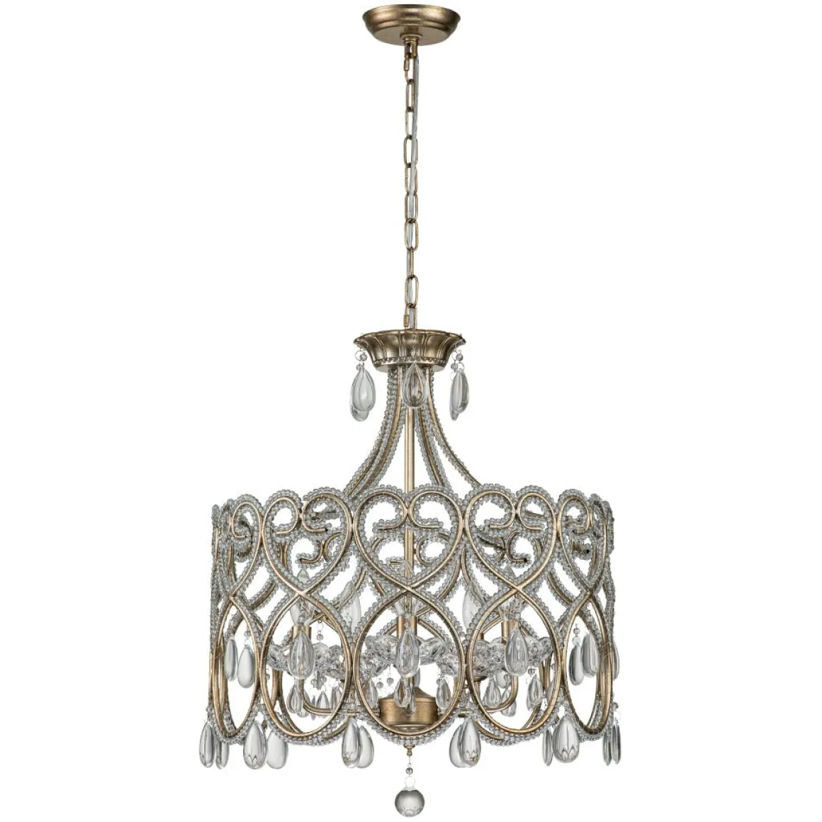 French Antique 5-Light Crystal Accents Drum Chandelier