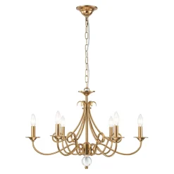 French Classic Brass Scrolling Candle Style Chandelier