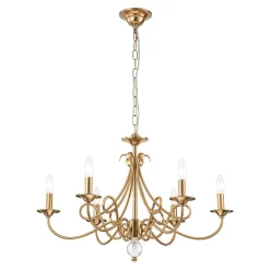 French Classic Brass Scrolling Candle Style Chandelier