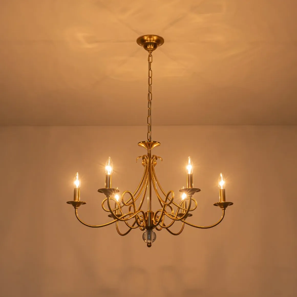 French Classic Brass Scrolling Candle Style Chandelier