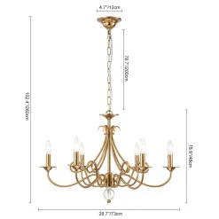 French Classic Brass Scrolling Candle Style Chandelier