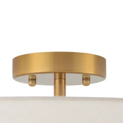 French Country Ivory Linen Conical Cage Semi Flush Mount