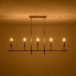 French Country 5-Light Fabric Shade Candle Linear Island Chandelier
