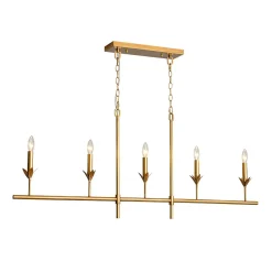 French Country 5-Light Fabric Shade Candle Linear Island Chandelier