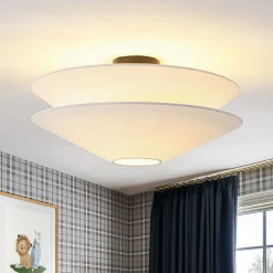 French Country 2-Tier White Linen Conical Semi Flush Mount