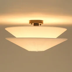 French Country 2-Tier White Linen Conical Semi Flush Mount