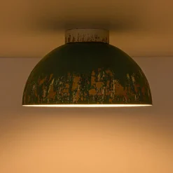 French Country Weathered Gilded Patina Teal Dome Flush Mount