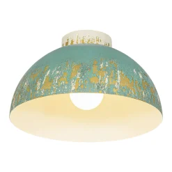 French Country Weathered Gilded Patina Teal Dome Flush Mount