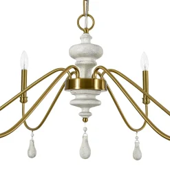 French Country White Wood Brass Iron Candle Chandelier