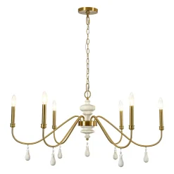French Country White Wood Brass Iron Candle Chandelier