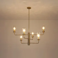 French Cylinder Ribbed Glass Round Tiered Candle Chandelier
