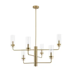 French Cylinder Ribbed Glass Round Tiered Candle Chandelier