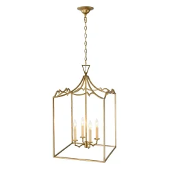 French Distressed Gold Candle Square Lantern Chandelier