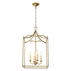 French Distressed Gold Candle Square Lantern Chandelier