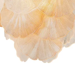 French Gold Layered Ginkgo Leaf Textured Glass Chandelier