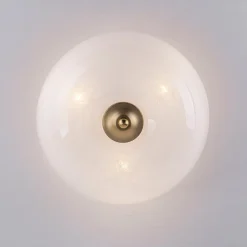 French 3-Light White Clouded Glass Round Semi Flush Mount