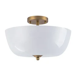 French 3-Light White Clouded Glass Round Semi Flush Mount