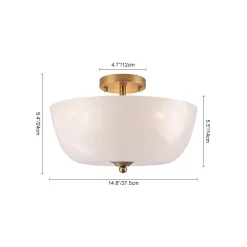 French 3-Light White Clouded Glass Round Semi Flush Mount