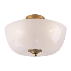 French 3-Light White Clouded Glass Round Semi Flush Mount