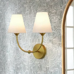 French 2-Light White Linen Conical Vanity Wall Sconce