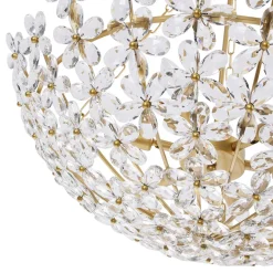 French Luxe Brass Bloom Crystal Floral Basket Chandelier